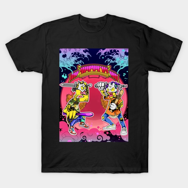 Super dope Slluks characters posing as gate guardian gods illustration T-Shirt by slluks_shop